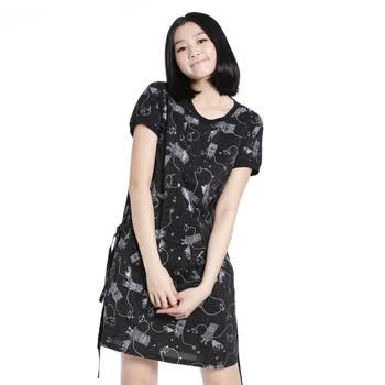 azona阿桑娜 a02女装 素色休闲连衣裙|D1L1A9701BL 黑色(花布) L