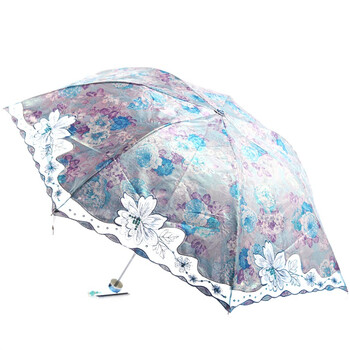 天堂 陌上花开防紫外线三折超轻绣花晴雨伞3101E兰色