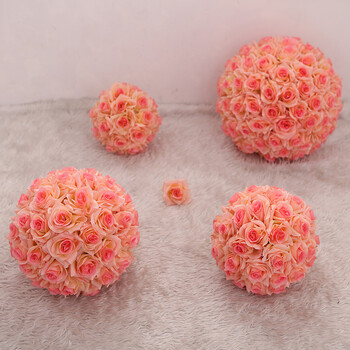 
                                        玫瑰花球仿真花绢花 1个4种型号可选　商场婚庆4S店庆典装饰 肉粉色 1号(整球直径42厘米)                