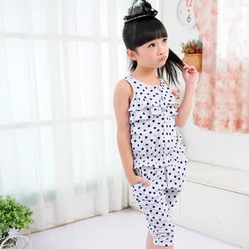 夏季<em>女童短袖套装</em> 纯棉女中大童条纹休闲运动