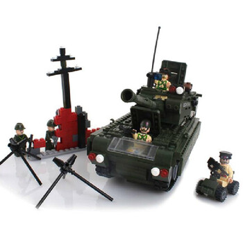 启蒙积木拼插工程拼装积木466块坦克导弹车8