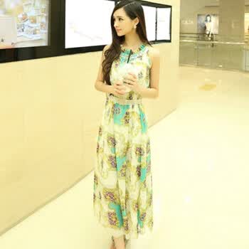 天使<em>保镖</em> 2014夏装新品 韩版<em>淑女</em>无袖印花长款