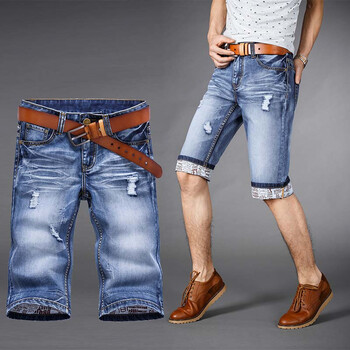 2014水洗磨白 韩版<em>英文</em>裤脚翻边牛仔<em>短裤</em>中裤