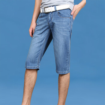 艾尚比尔 商务休闲<em>男士大码薄</em>款直筒牛仔<em>短裤</em>