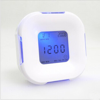 
                                         创意礼品 旋转感应炫彩四面钟 计时器 多功能LED闹钟 时钟 V2312                