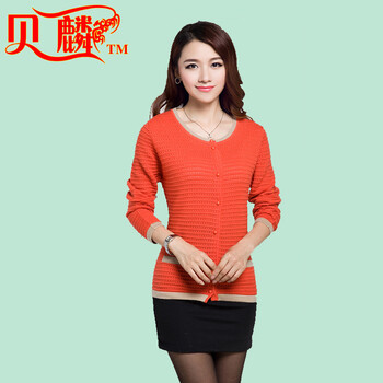 贝麟新款<em>加厚女式</em>圆领<em>开衫羊绒</em>衫长袖女士时尚