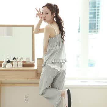 韩国新品情侣<em>睡衣</em>新款夏季可爱人造<em>棉套装</em>女吊
