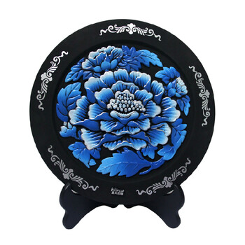 金乌炭雕 Klinart炭雕系列 蓝色中号富贵芙蓉盘 摆件|饰品|创意礼品 活性炭 除甲醛