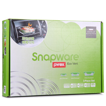 康宁Snapware 带气孔耐热玻璃保鲜盒3件套SP-3EV361RC-GR/TB