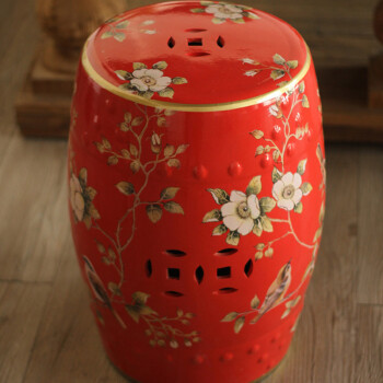 鸟与花家欧式美式乡村家居装饰品梳妆凳换鞋凳子手绘花鸟陶瓷鼓凳 绿色TC212A