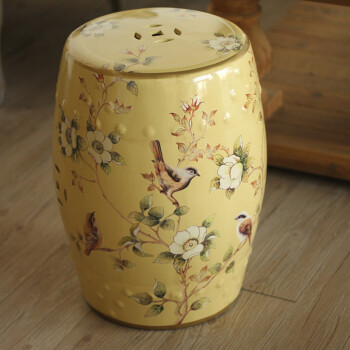 鸟与花家欧式美式乡村家居装饰品梳妆凳换鞋凳子手绘花鸟陶瓷鼓凳 绿色TC212A