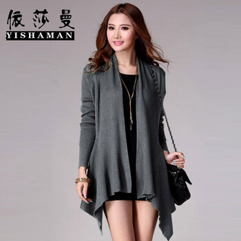 依莎曼女士<em>羊绒衫</em> 中<em>长款披肩</em>样式羊绒毛衫 中