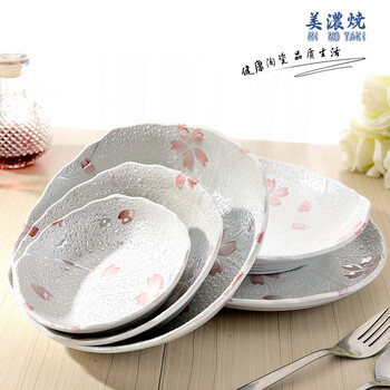 日本餐具 进口陶瓷 日本陶瓷 美浓烧餐具樱花盘子碗碟套装 陶瓷碗日式碗 PHY12345 PHY-3P 大汤碗