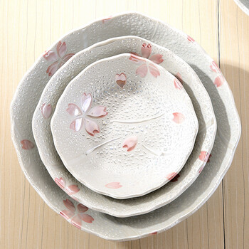 日本餐具 进口陶瓷 日本陶瓷 美浓烧餐具樱花盘子碗碟套装 陶瓷碗日式碗 PHY12345 PHY-3P 大汤碗