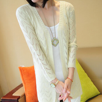 擅变2014春夏装新款女装长袖镂空针织<em>开衫</em>修