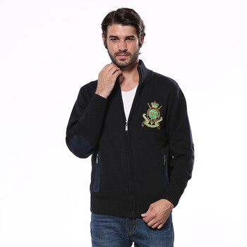 威利 男式针织<em>开衫</em> 绣标纯棉<em>毛衣男开衫立领</em>针