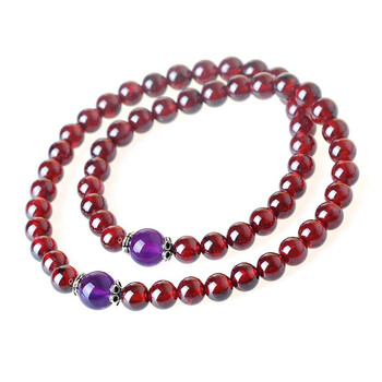 YYUE 天然水晶手链 石榴石手链 紫水晶 2圈手