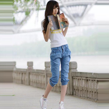 姿昵娅2014夏季新款韩版哈伦裤<em>马裤格格</em>牛仔