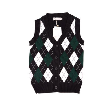 男童毛线背心纯棉<em>儿童针织马甲</em>毛衣<em>开衫</em>菱形图