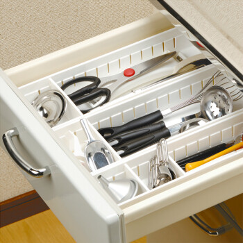 inomata日本进口抽屉整理收纳盒 厨房桌面橱柜带隔板 挡板可调节储物槽 超值5件套 0073透明大号5件套