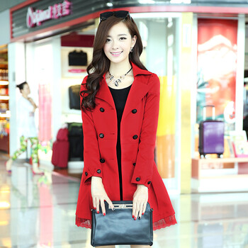 07秋装日韩秋之韵味双排扣风衣 大红小组,07秋