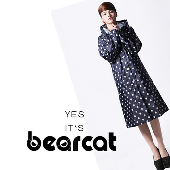 
                                        bearcat尼龙布圆点波点长款雨衣 防水透气户外时尚雨衣雨披 2126 藏青色 L                