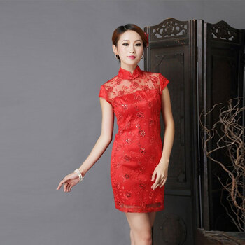 枫妙2014新款婚礼服新娘结婚复古改良红色敬