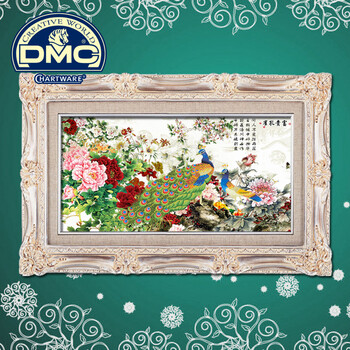 dmc十字绣3d客厅大画精准印花新款卧室餐厅书房挂画精品大幅花开富贵富贵孔雀 3D精准印花 12CT3股