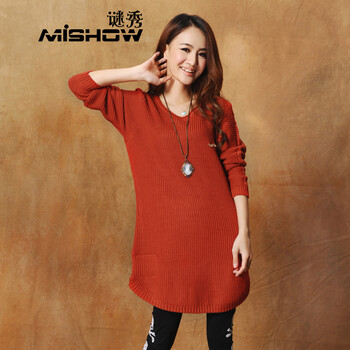 谜秀2014春装秋冬新款韩版宽松长款纯色加厚套头