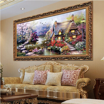 
                                        尖顶魔方圆钻花园小屋钻石画 满钻新款钻石绣 贴钻画客厅欧式十字绣全贴砖石绣 120*62  厘米尖顶魔方圆钻 满钻                