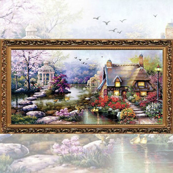 
                                        尖顶魔方圆钻花园小屋钻石画 满钻新款钻石绣 贴钻画客厅欧式十字绣全贴砖石绣 120*62  厘米尖顶魔方圆钻 满钻                