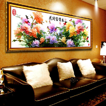
                                        皇室珍品ks 十字绣客厅大画新款花开富贵春十字绣套件 11CT棉线印花2米                