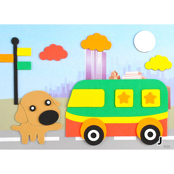 幼儿粘贴画车-EVA贴画 入门篇B 小狗与校车J款儿童益智贴画 DIY美劳亲子互动首选