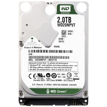 西部数据(WD)绿盘 2TB SATA6Gb/s 8M 笔记本硬盘(WD20NPVX)