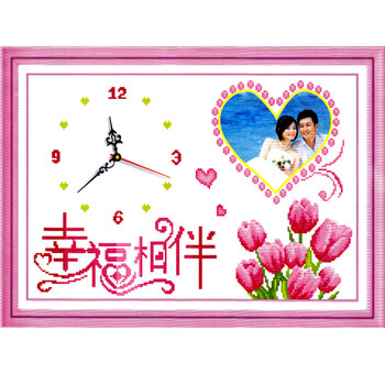 千思梦妍印花十字绣幸福相伴钟表家居装饰客厅大画相片十字绣