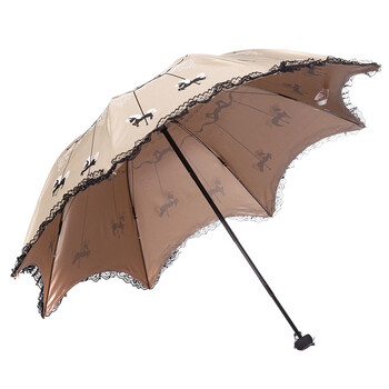 天堂伞 旋转木马三折晴雨伞33021E金色