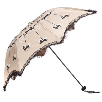 天堂伞 旋转木马三折晴雨伞33021E金色