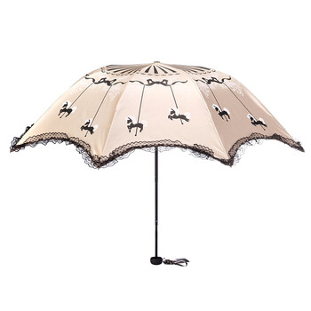 天堂伞 旋转木马三折晴雨伞33021E金色