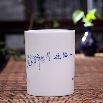 
                                        诚德轩 景德镇瓷器笔筒陶瓷手绘青花礼品瓷赠送 一路连升                