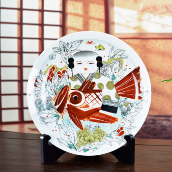 
                                                                                瓷博 景德镇陶瓷看盘装饰摆件中式玄关工艺品 施于人富贵有余 带收藏编号证书                