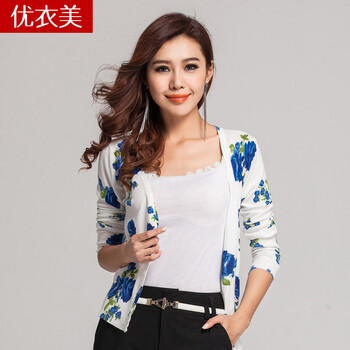 优衣美2014春装新款女装<em>开衫针织</em>衫<em>女长袖</em>V领