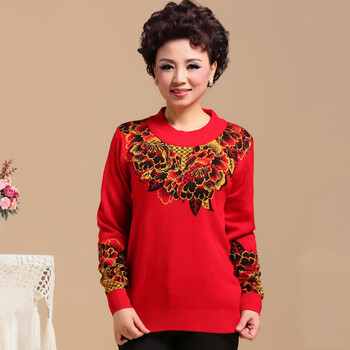 老妈吉祥2013秋装新品圆领<em>毛衣中年</em>中老年女