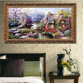 
                                        尖顶魔方圆钻花园小屋钻石画 满钻新款钻石绣 贴钻画客厅欧式十字绣全贴砖石绣 120*62  厘米尖顶魔方圆钻 满钻                
