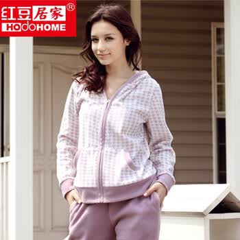 <em>红豆居家</em>亲肤摇粒绒<em>睡衣男</em>女士时尚千鸟格情侣