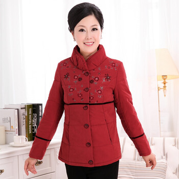 桂玲中老年<em>女装棉服 新款</em>超大码短款修身刺绣