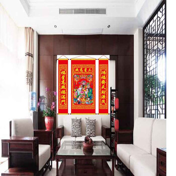 
                                        大唐风彩十字绣客厅新款三星高照中堂画三星报喜福禄寿财挂画 精准印花棉线83*169 三星高照                