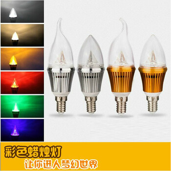 宸华照明led尖泡蜡烛灯泡超亮3W4W5W E14（小口） E27螺口 LED灯七彩拉尾灯 5WE14灯头  尖泡 红光