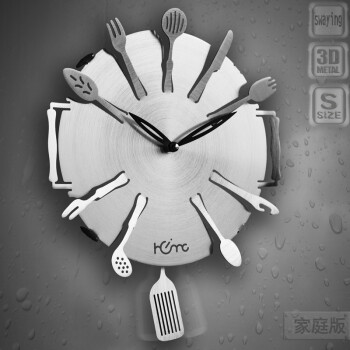 灵家正品静音创意钟表小餐具曲时钟cm0106拉丝银色