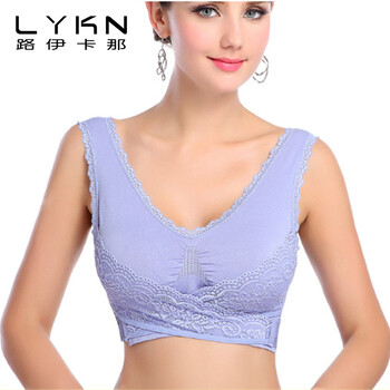 无钢圈蕾丝边<em>背心式文胸</em> 无痕大码交叉前扣聚