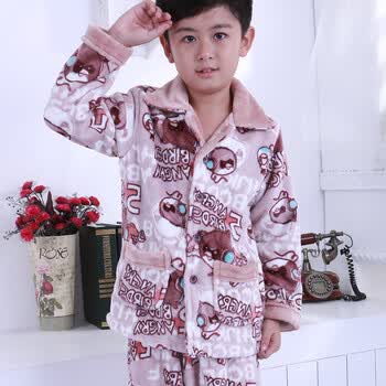 N购秋冬儿童水貂绒保暖<em>睡衣 男童</em>保暖家居服 